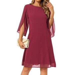 Women's Chiffon Dresses Flutter Sleeve Party Dress Wedding Outfits Wine Red